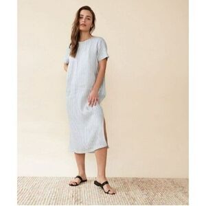 Jenni Kayne Linen Stripe Midi Dress Blue White Size Large